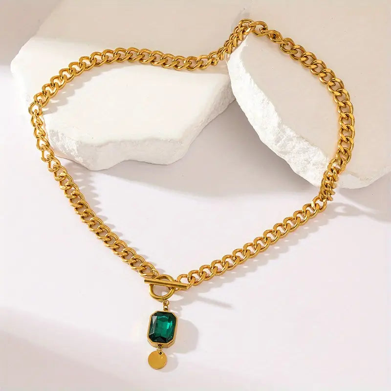 Collar con colgante de esmeralda y cadena gruesa | Oro