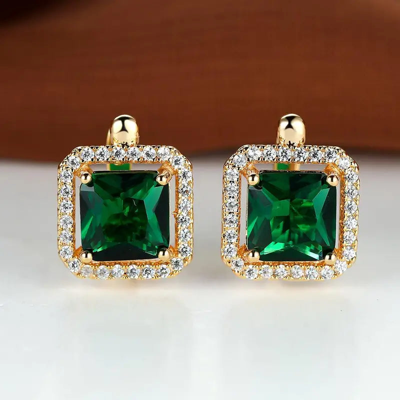 Pendientes Cuadrados de Zircón Verde Dorado | Oro