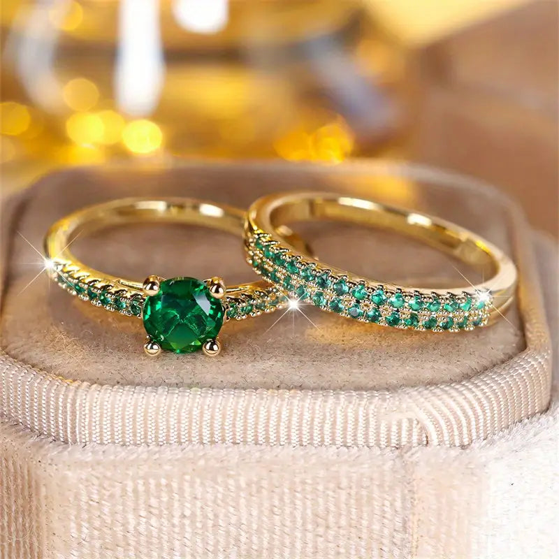Conjunto de Anillos Serena Esmeralda | Oro