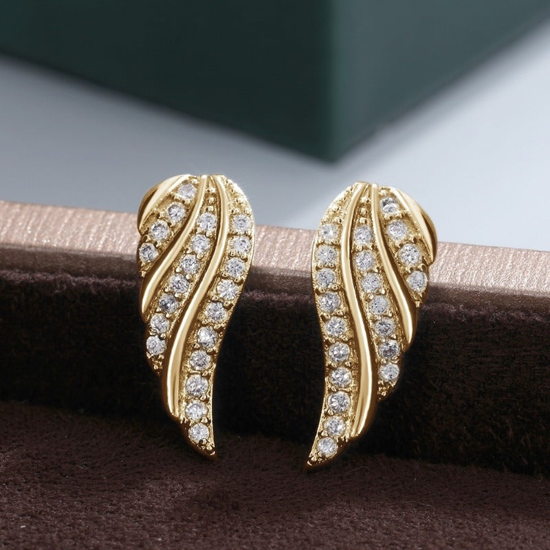 Pendientes de Hoja Moderna Pavé | Oro