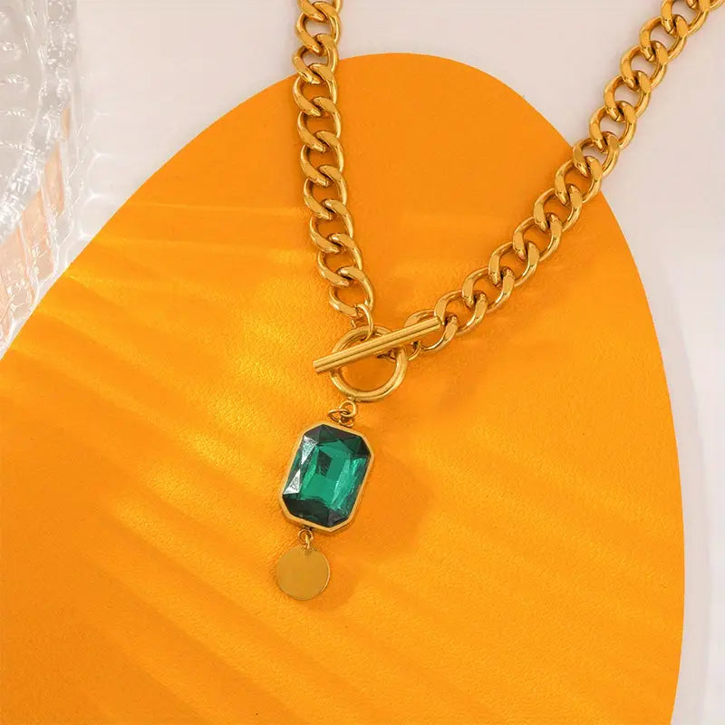 Collar con Colgante de Cadena Gruesa y Esmeralda | Guld