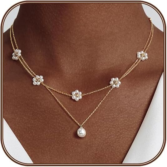Collar de Perlas de Flores en Capas | Oro