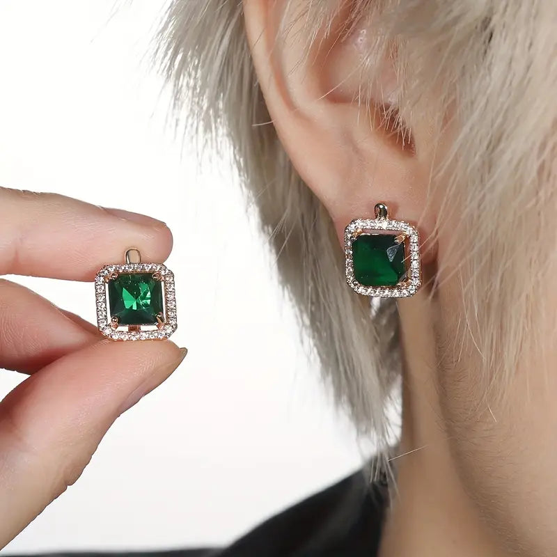 Pendientes Cuadrados de Zircón Verde Dorado | Oro