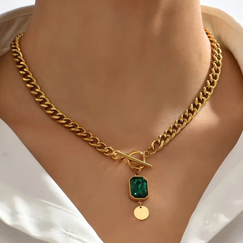 Collar con colgante de esmeralda y cadena gruesa | Oro