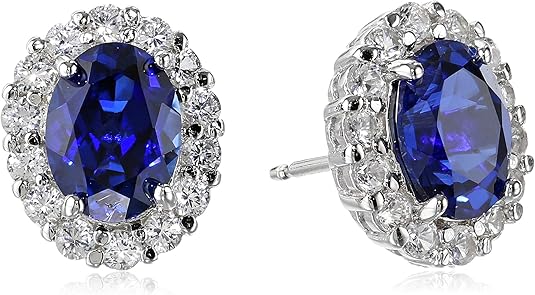 Pendientes de Stud de Óvalo con Zafiro Blanco | Oro Blanco