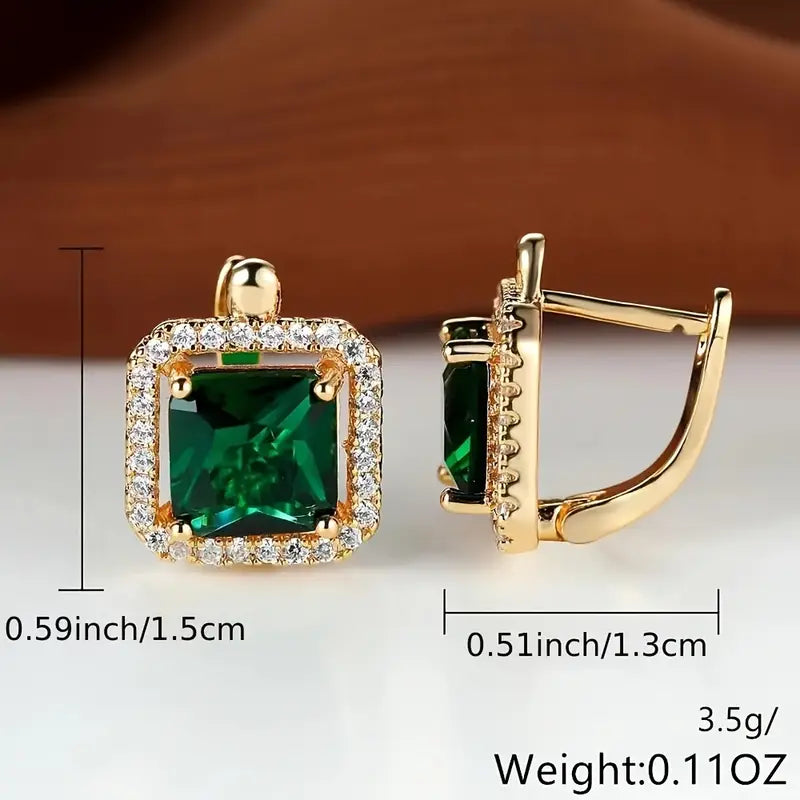 Pendientes Cuadrados de Zircón Verde Dorado | Oro