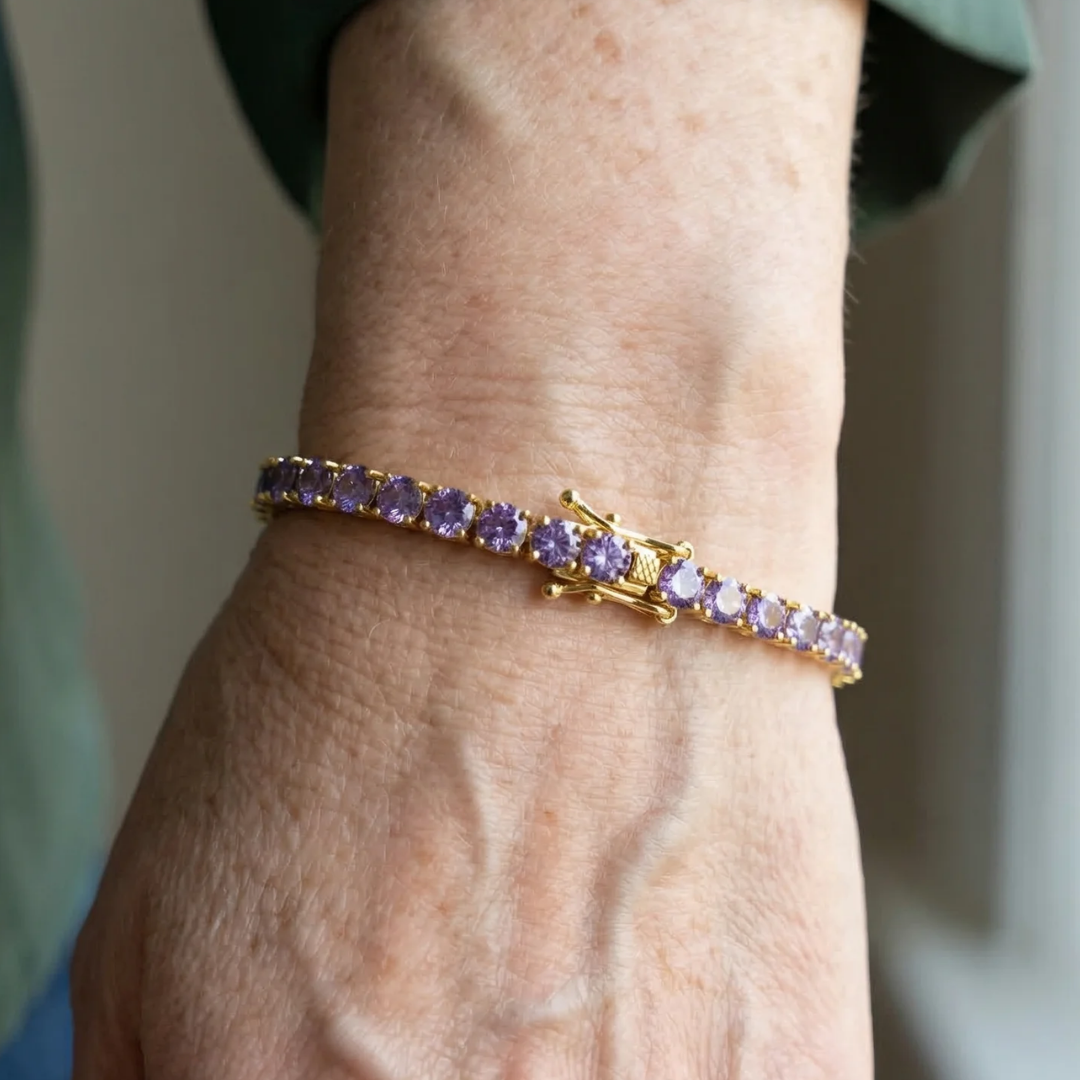 Pulsera de Tenis de Amatista | Oro Blanco