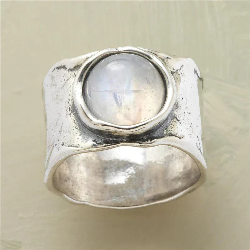 Anillo Boho de Piedra Lunar | Oro Blanco