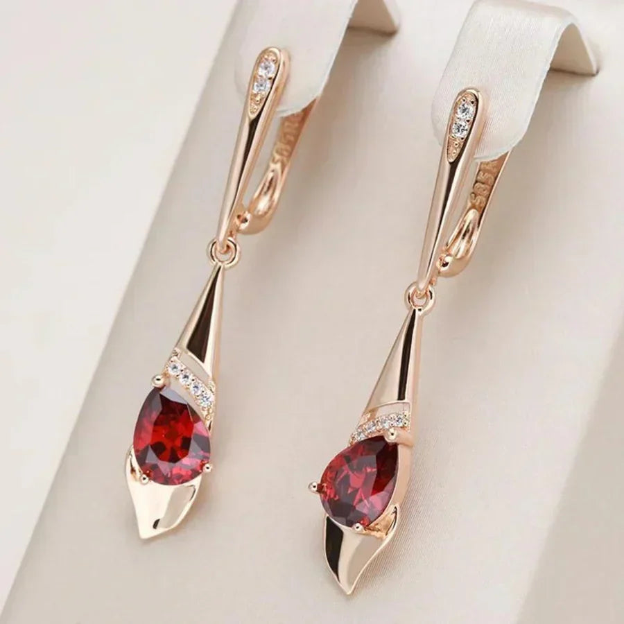 Colgante Exclusivo con Pendientes de Cristal Rojos | Oro