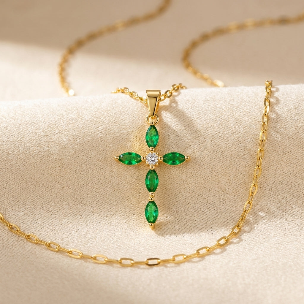 Collar Cruz Esmeralda | Guld