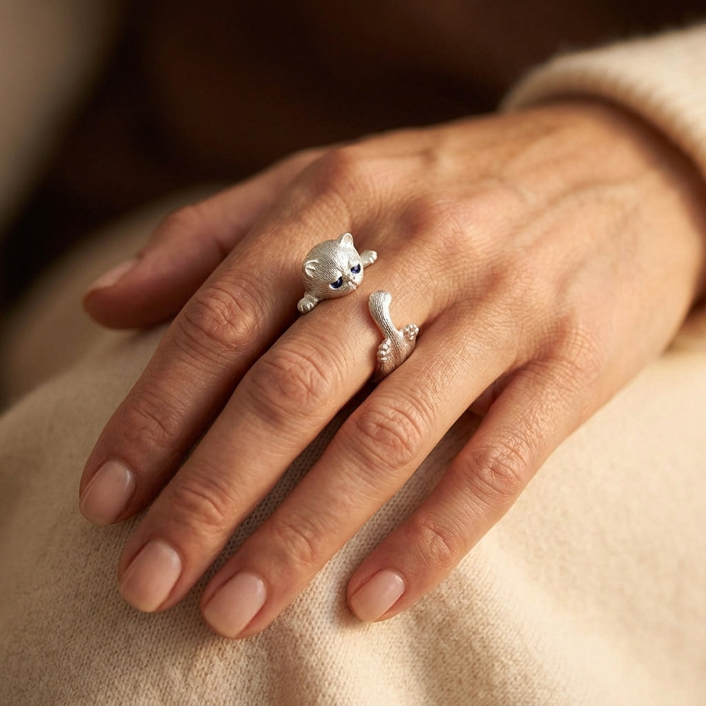 Anillo Ajustable para Gato | Oro Blanco