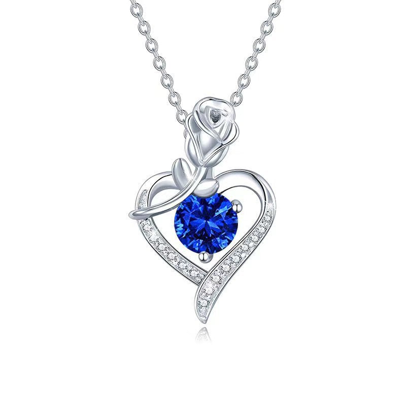 Collar de Corazón de Rosa Zafiro | Oro Blanco