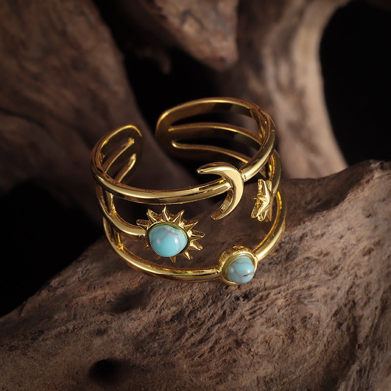 Anillo Orbit Turquesa Soluna | Guld