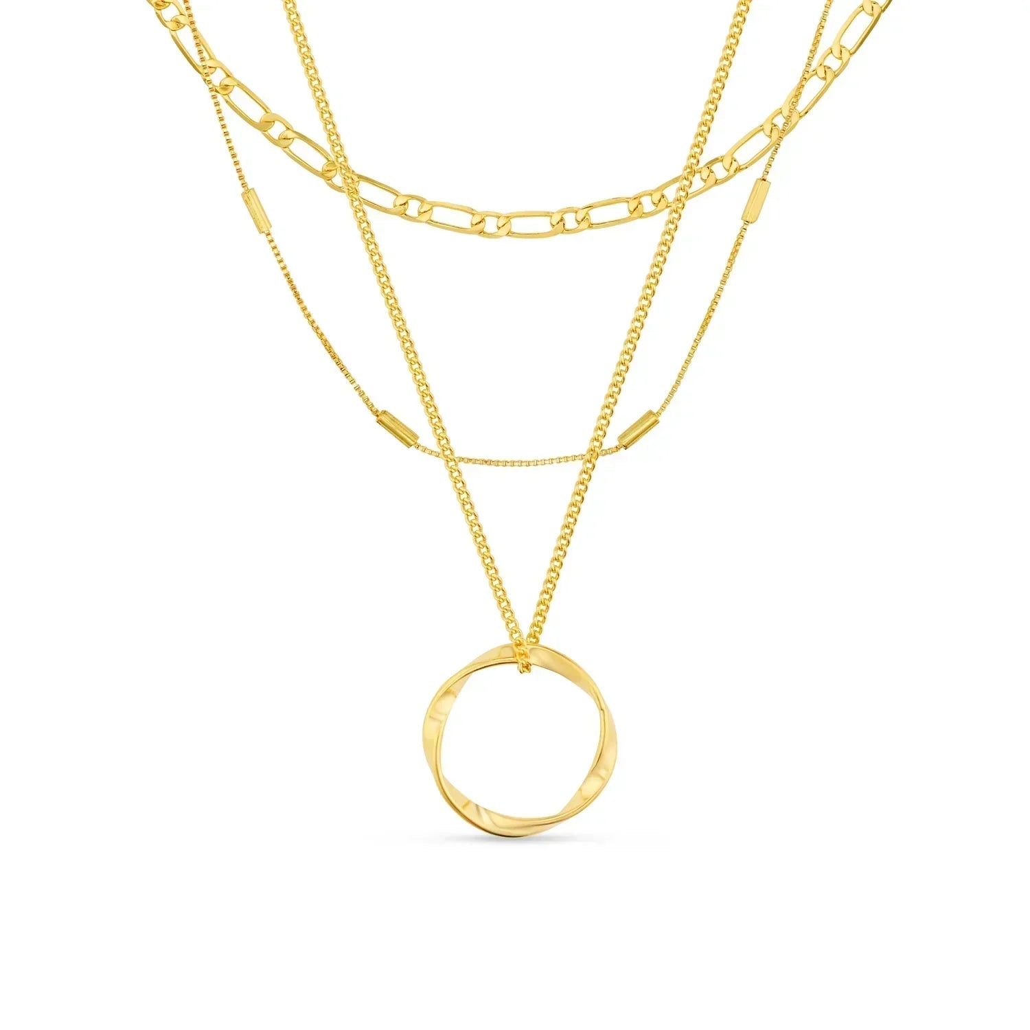 Collar de Tres Filas con Círculo Abierto | Oro