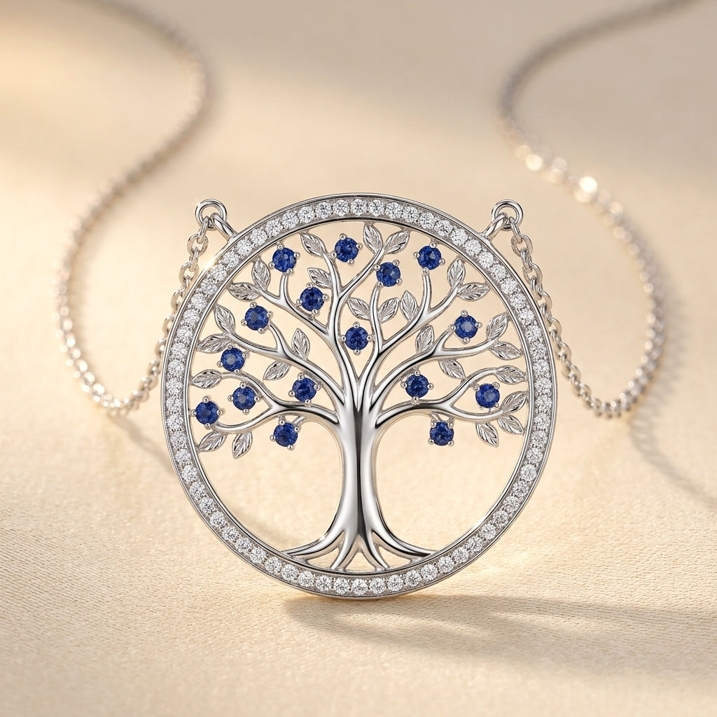 Collar de Zafiro del Árbol de la Vida | Oro Blanco