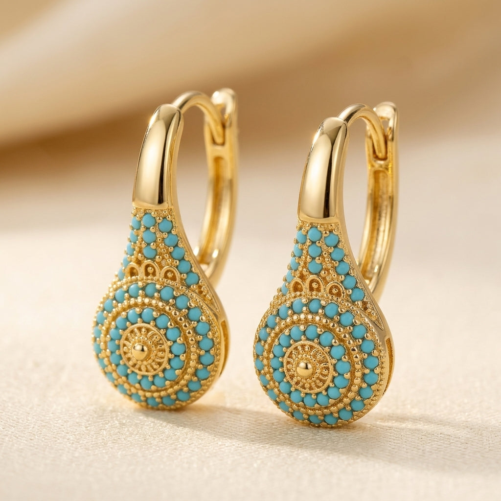 Pendientes en Clúster Turquesa Valenne | Oro