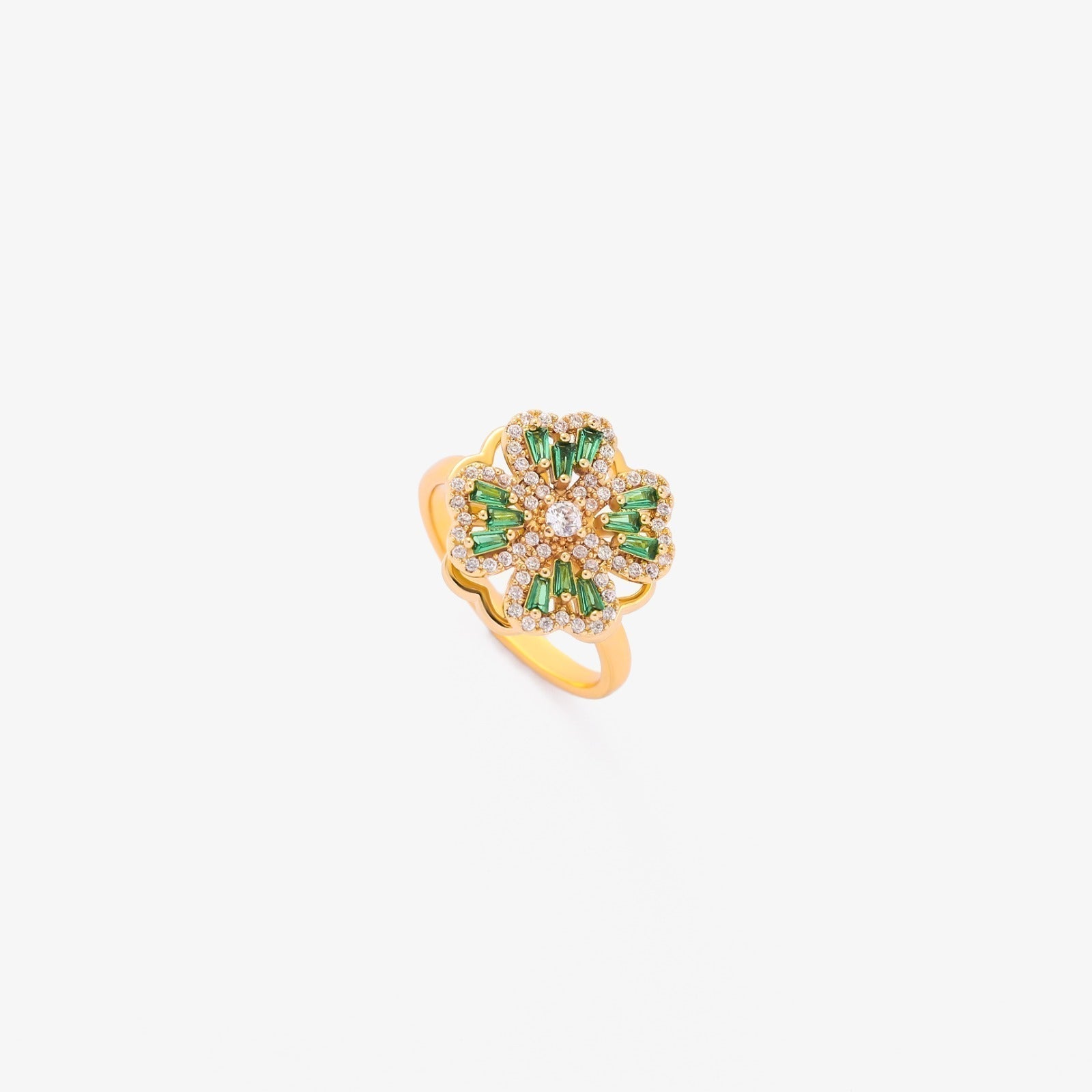 Anillo Giratorio de Trébol Esmeralda | Guld