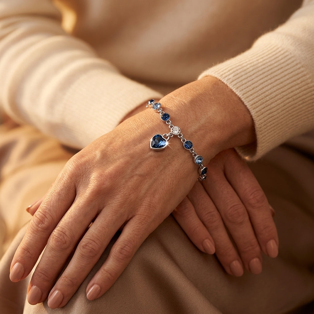 Pulsera Brillante Corazón del Océano | Oro Blanco