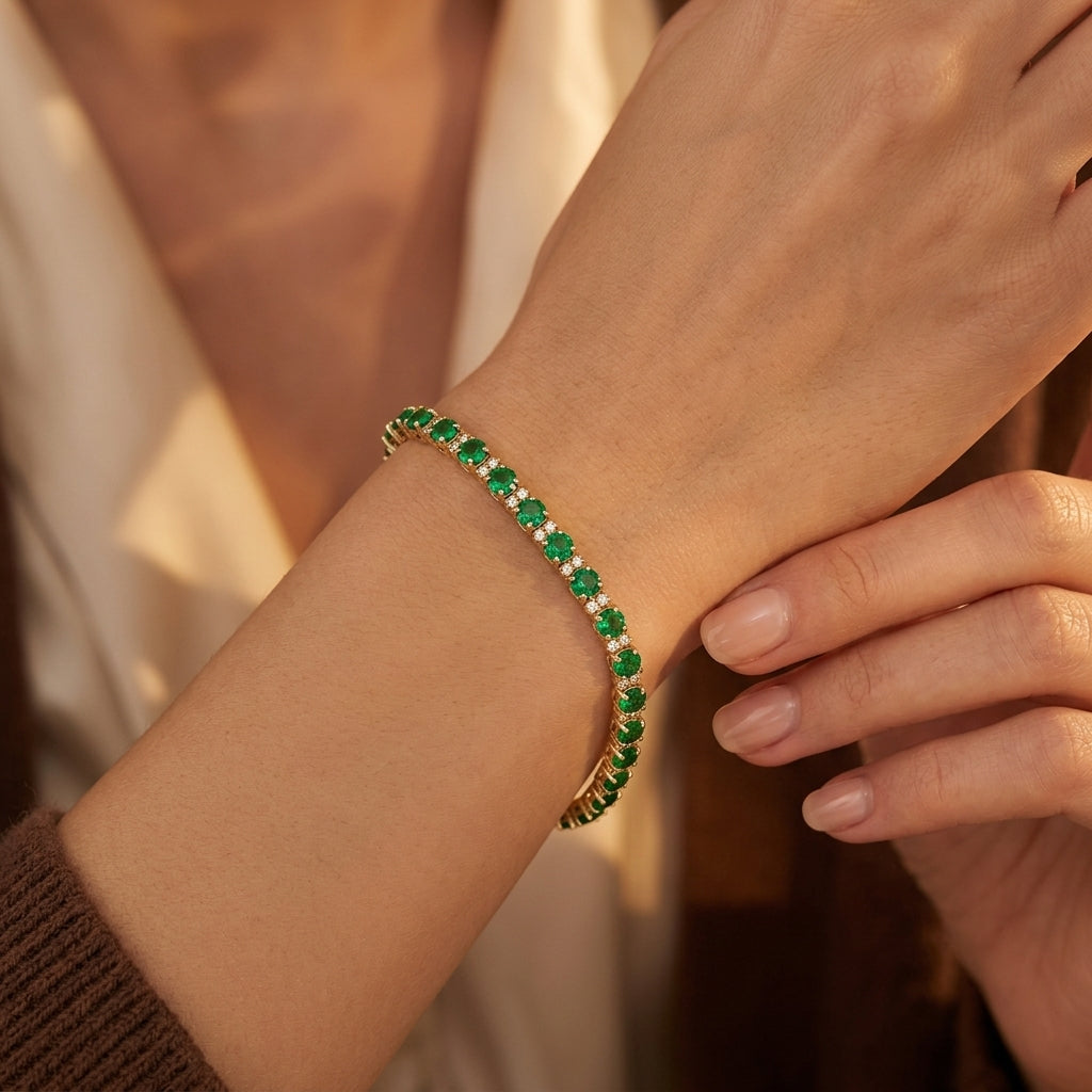 Pulsera de Tenis Trío Esmeralda | Oro