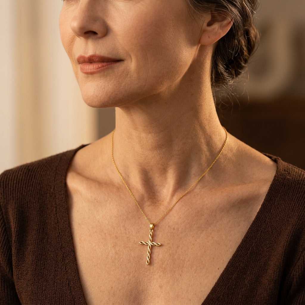 Collar Krystal Twist Cross | Oro