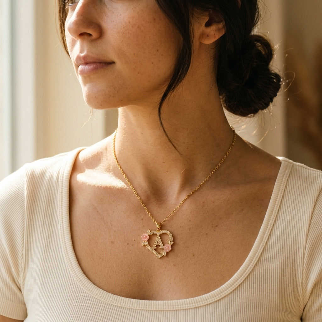 Collar con Encanto de Flor y Letra Inicial | Oro