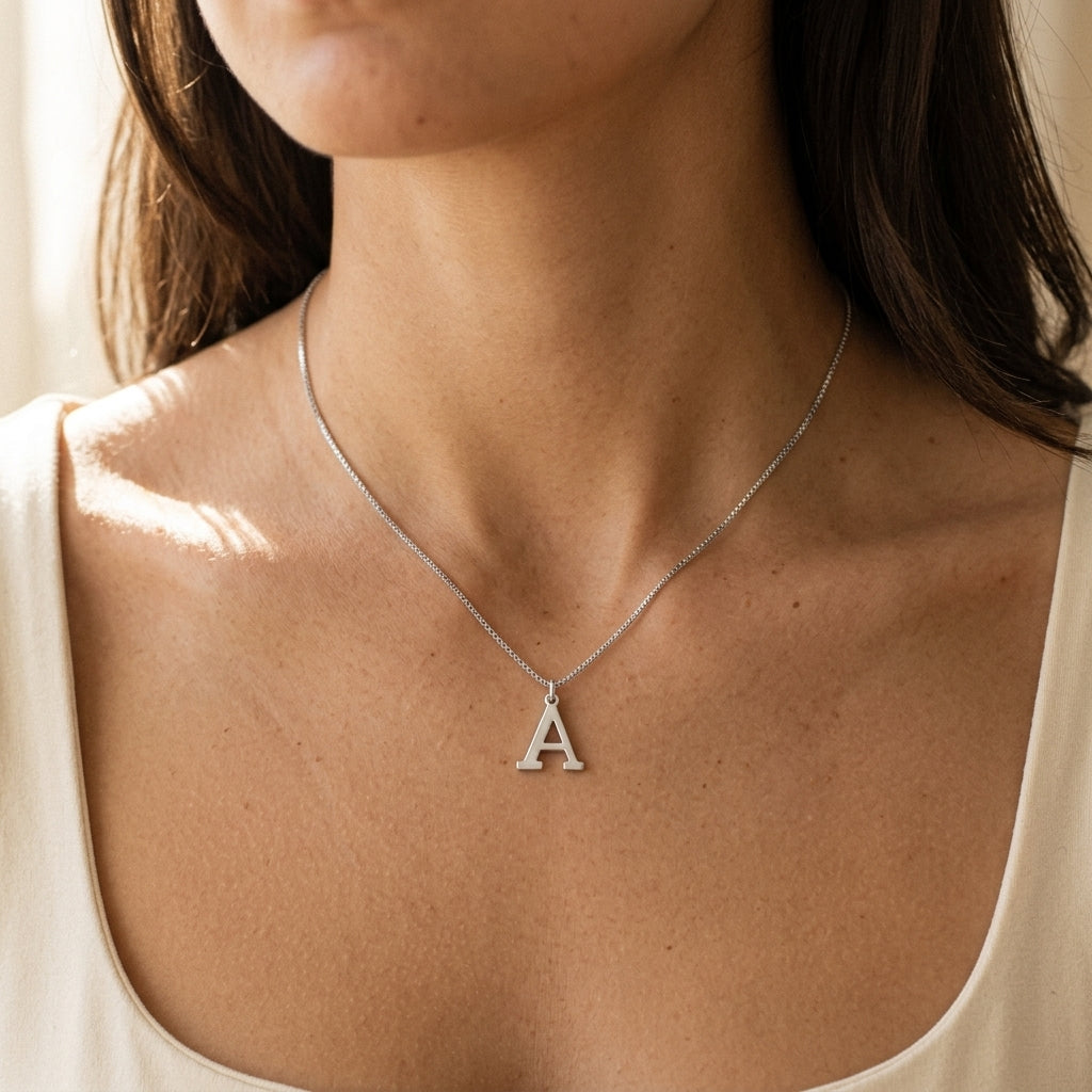 Collar inicial de carta de amor | Oro blanco