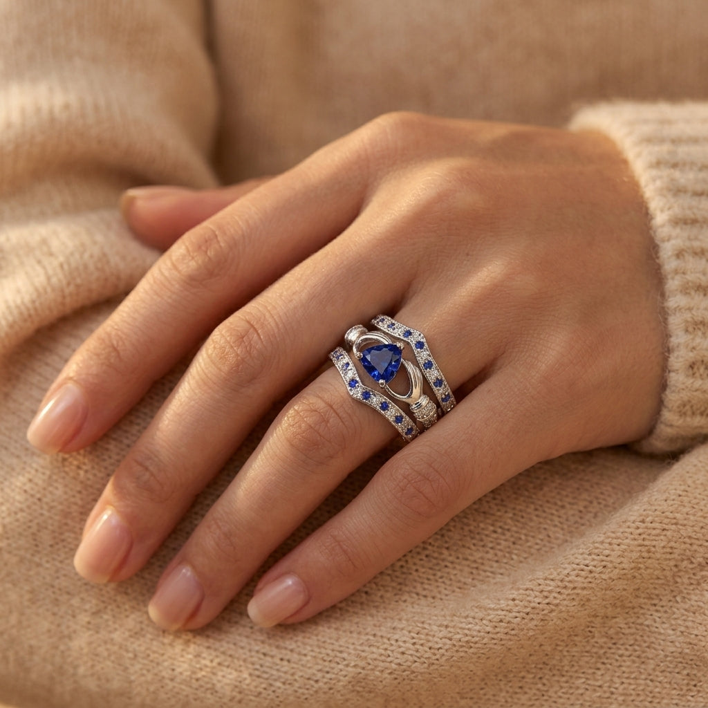 Conjunto de Anillos Eternal Lux Azura | Oro Blanco