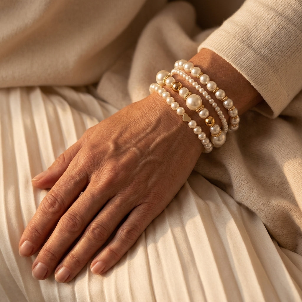 Conjunto de Pulseras de Perlas Elegidas | Oro