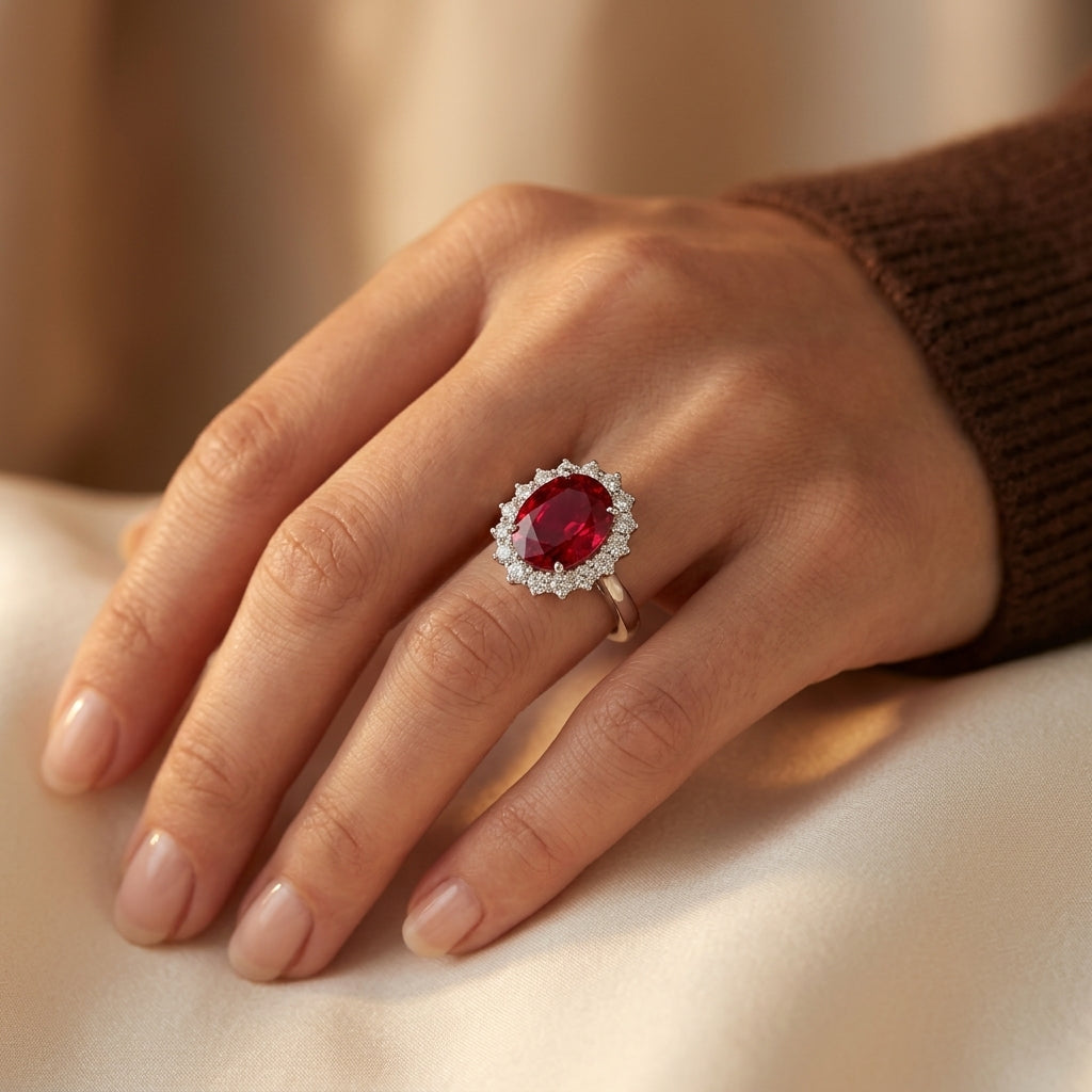 Anillo de Rubí Corona Escarlata | Oro Blanco