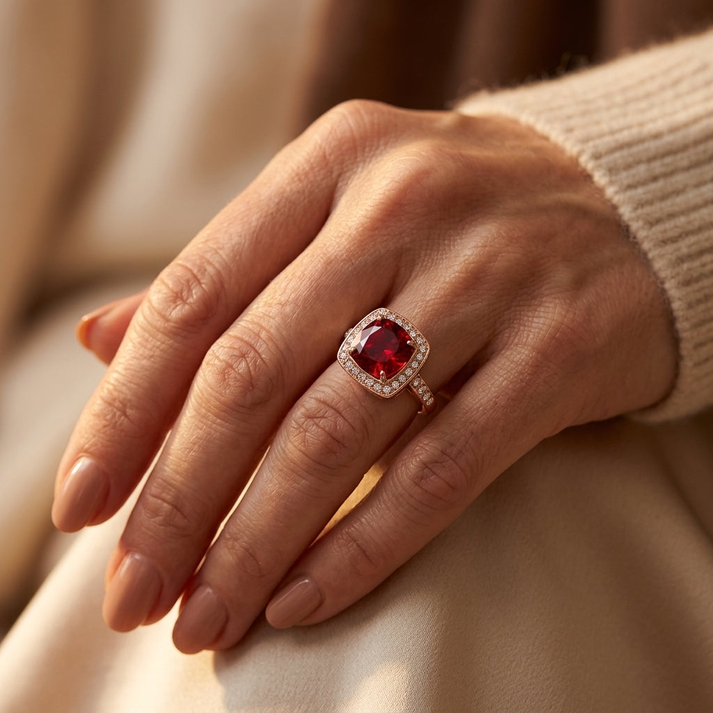 Anillo Declarativo Ruby Halo | Oro Rosado