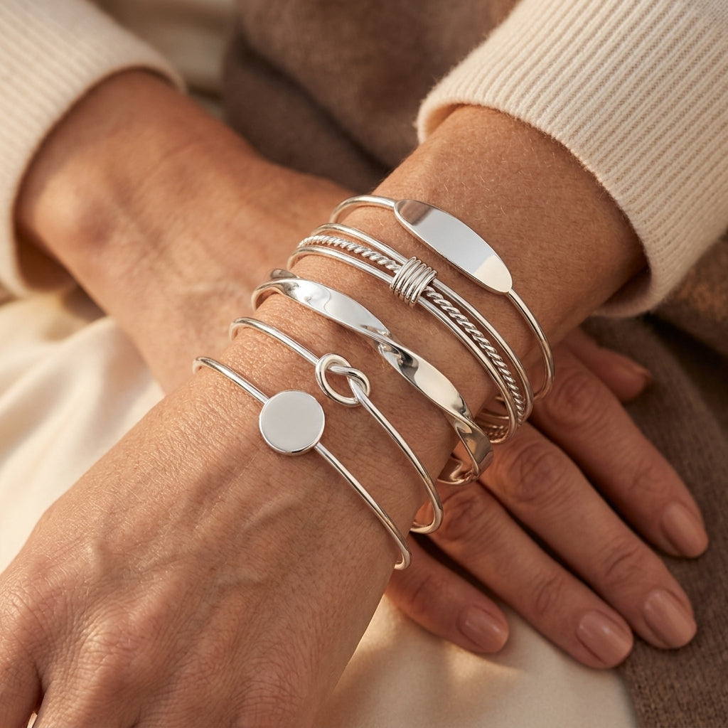 Conjunto de Pulseras Elegancia Anudada | Oro Blanco