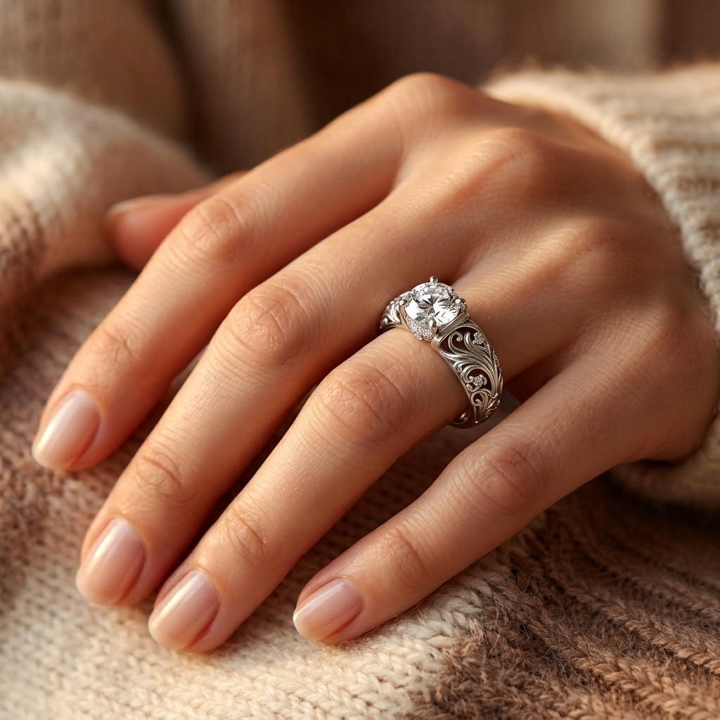Anillo de Cristal Exquisito | Oro Blanco