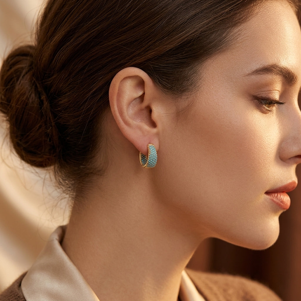 Aros de Perlas Turquesa Dorados | Oro