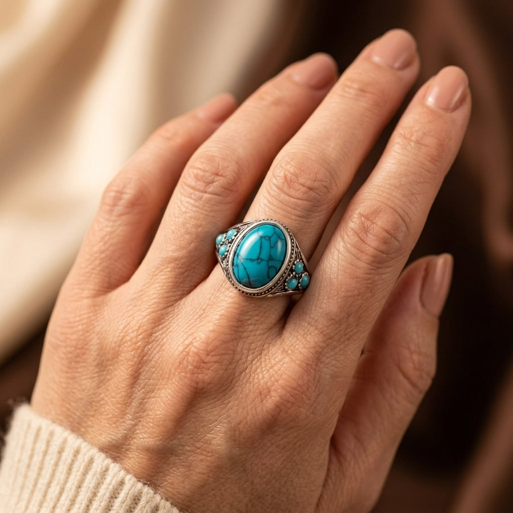 Anillo Nomad de Piedra Azul | Oro Blanco
