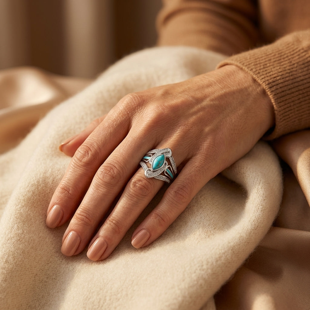 Anillo de Declaración Turkis Marquis | Oro Blanco