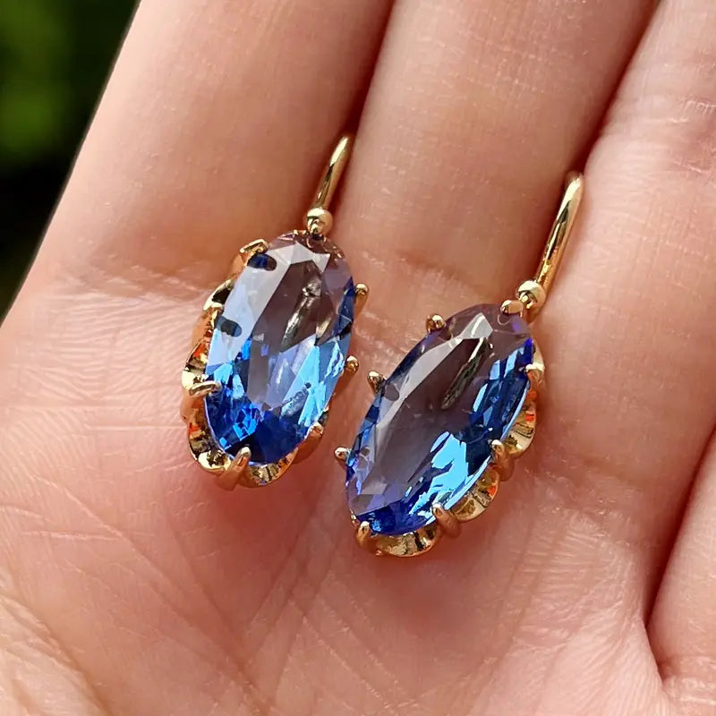 Pendientes de Flores Azules Doradas | Oro