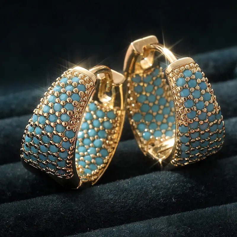 Aros de Perlas Turquesa Dorada | Oro