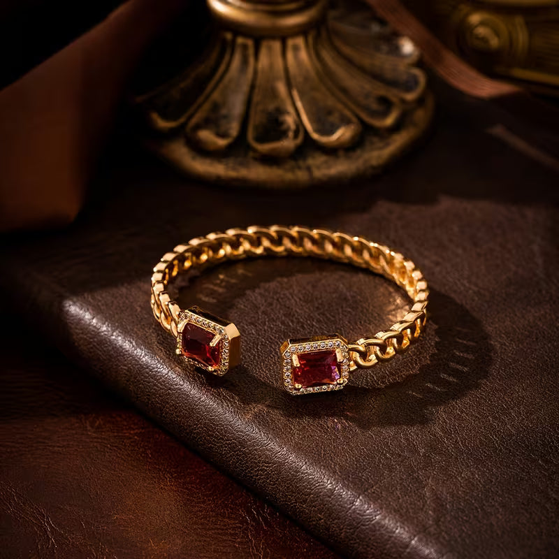 Pulsera Abierta Veloria Ruby | Oro