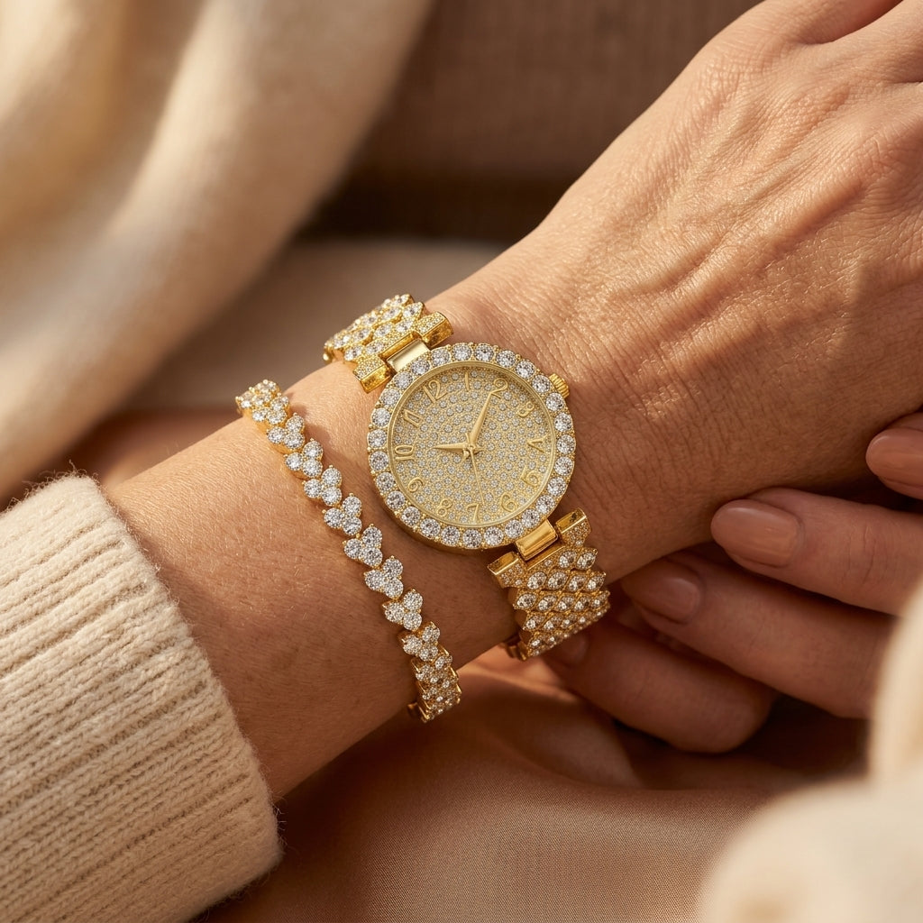 Conjunto de Guldur y Pulsera Luxe Radiance | Oro