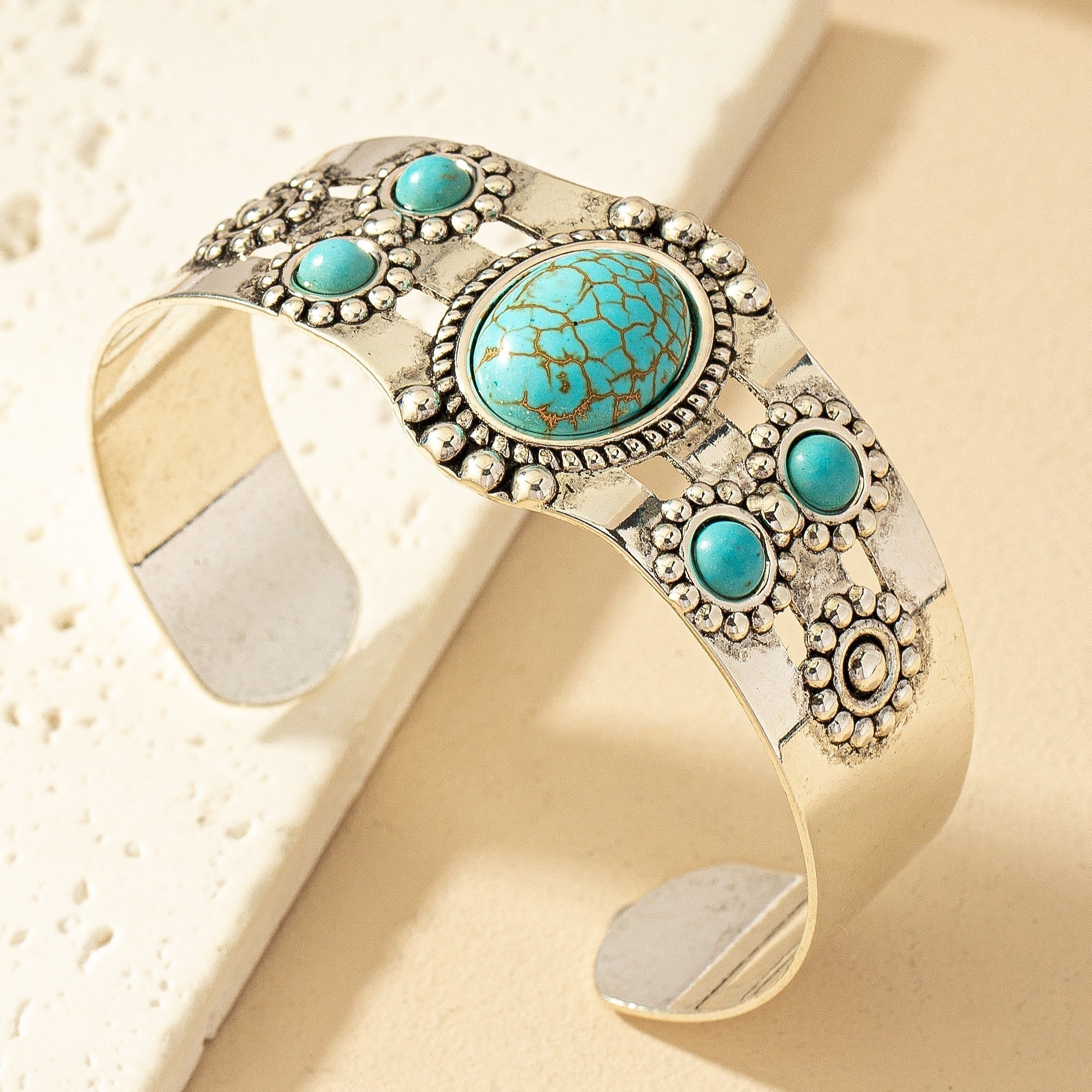 Pulsera de Cuff Turquesa Seren | Oro Blanco