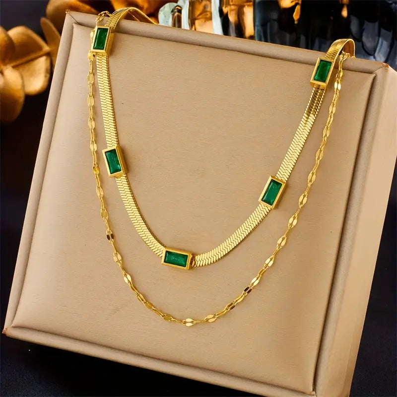 Collar Retro de Doble Capa Sorella Gem | Oro