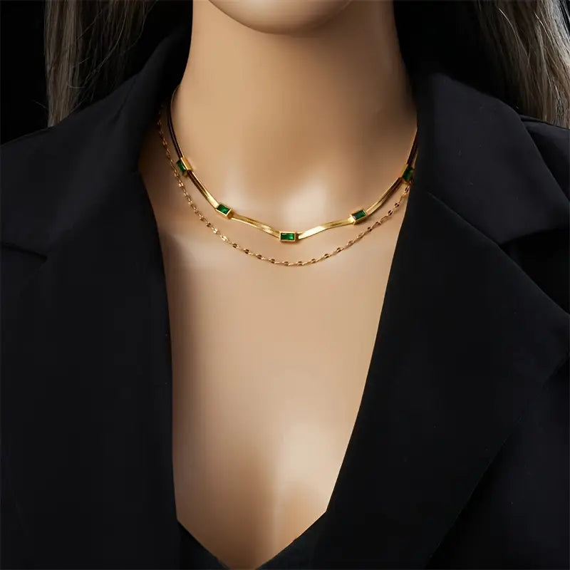 Collar Retro de Doble Capa Sorella Gem | Oro