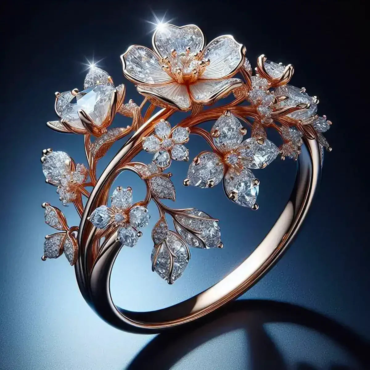 Anillo de Flores Brillantes Lys | Oro Rosa