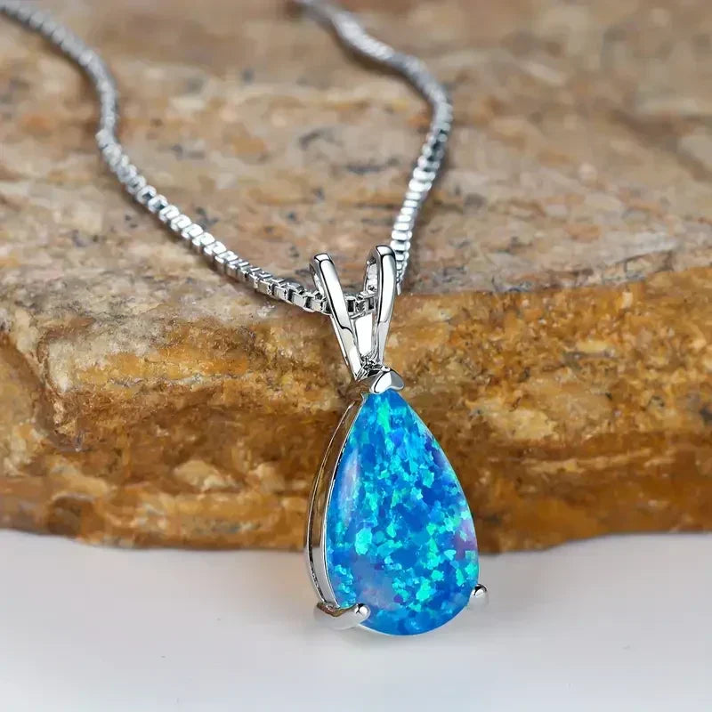 Collar Dråbe de Ópalo Azure | Oro Blanco