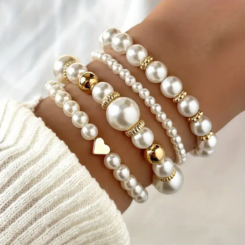 Conjunto de Pulseras de Perlas Elegidas | Oro