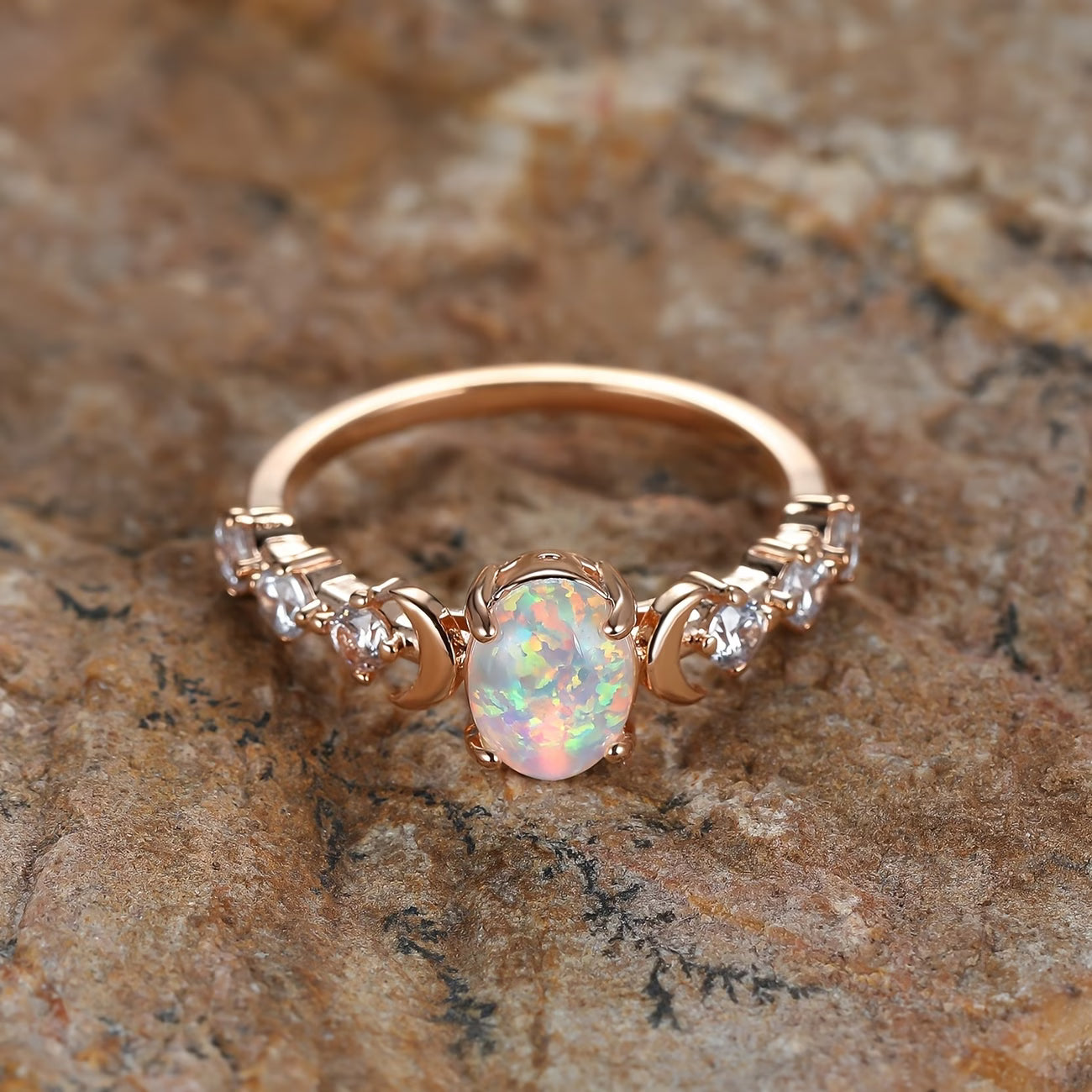 Anillo Media Luna de Ópalo | Oro Rosa