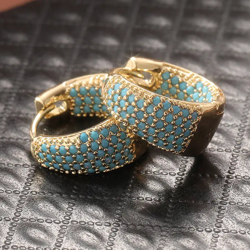 Aros de Perlas Turquesa Dorada | Oro