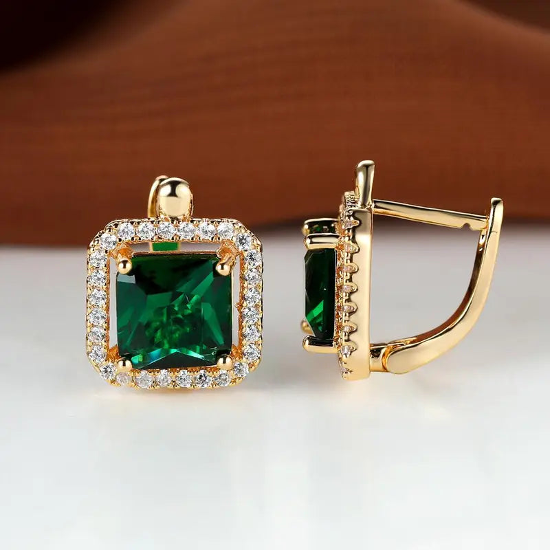 Pendientes Cuadrados de Zircón Verde Dorado | Oro
