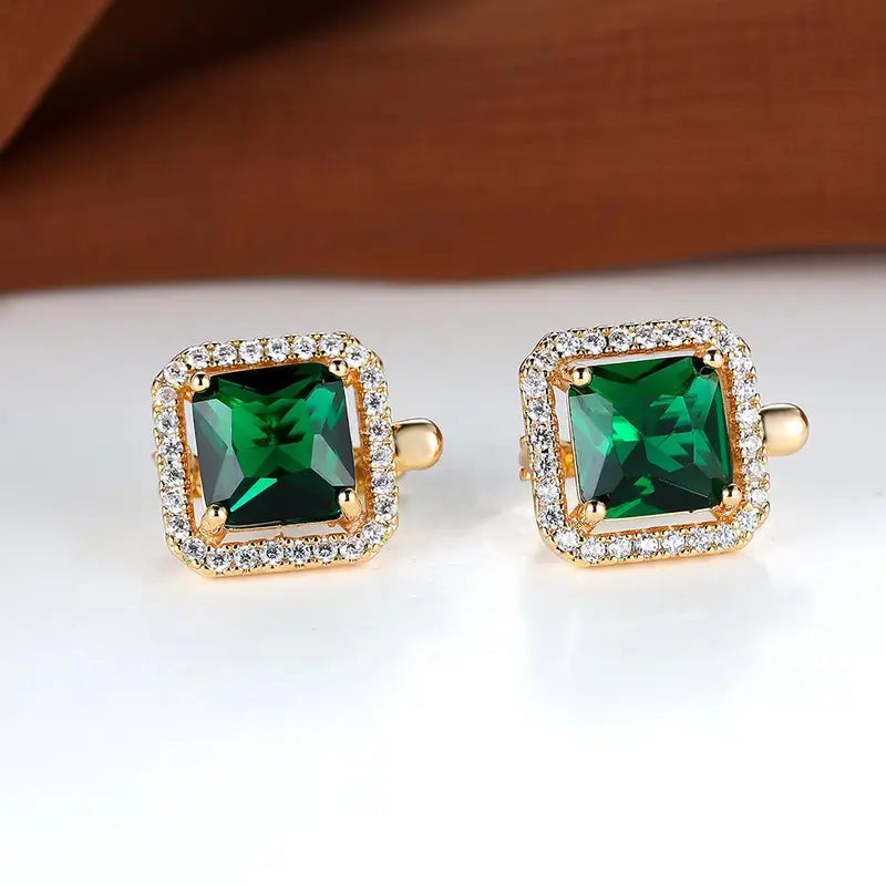 Pendientes Cuadrados de Zircón Verde Dorado | Oro