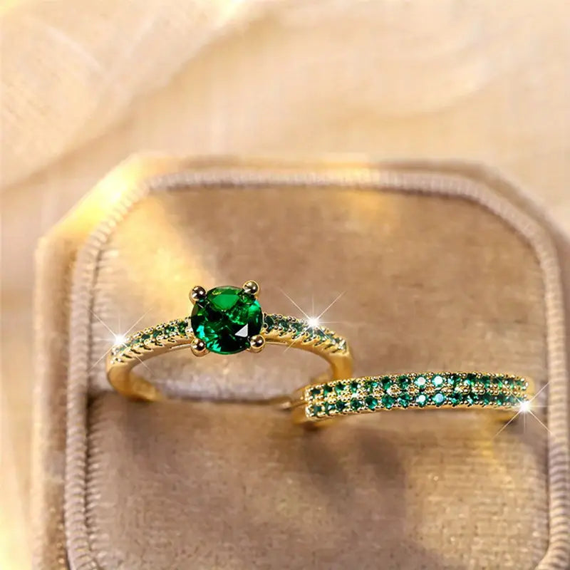 Conjunto de Anillos Serena Esmeralda | Oro